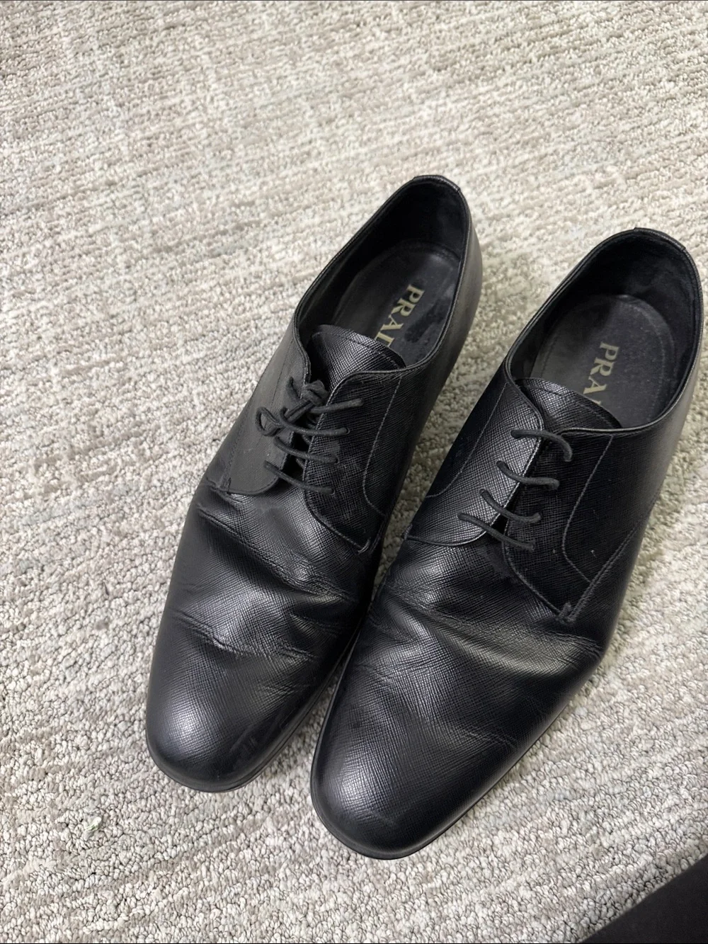 Prada Black Leather Lace-Up Oxfords